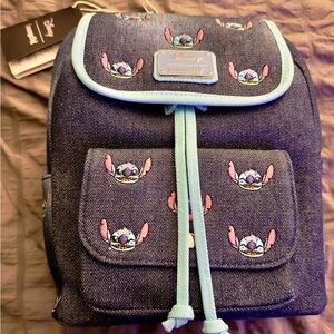 Disney Stitch Loungefly Denim Backpack - Blue and Pink